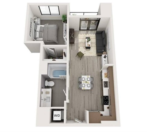 Floor plan for 1 bed, 1 bath, 706 sqft